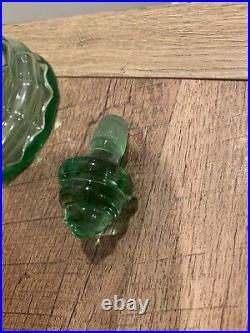 Vintage 30's Green Decanter With Green Beehive Stopper Depression Glass