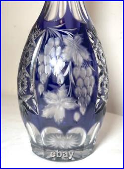 Vintage 5 piece cut to clear crystal Czech Bohemian cut glass decanter set stems