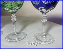 Vintage 5 piece cut to clear crystal Czech Bohemian cut glass decanter set stems