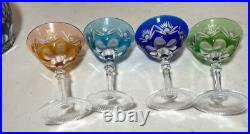 Vintage 5 piece cut to clear crystal Czech Bohemian cut glass decanter set stems