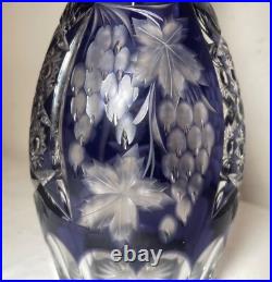 Vintage 5 piece cut to clear crystal Czech Bohemian cut glass decanter set stems