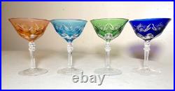 Vintage 5 piece cut to clear crystal Czech Bohemian cut glass decanter set stems
