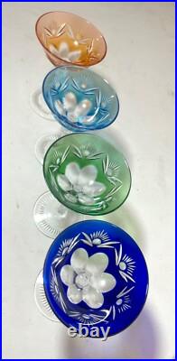 Vintage 5 piece cut to clear crystal Czech Bohemian cut glass decanter set stems