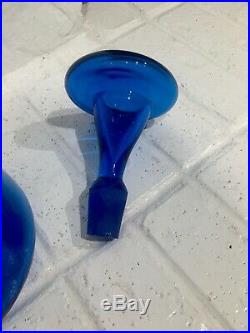 Vintage 50's BLENKO Glass Wayne Husted Large Blue Decanter with Stopper 561 MCM