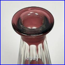 Vintage 50s 60s Bohemian Czech Glass Cut Crystal Cranberry Decanter with 3 Glasses