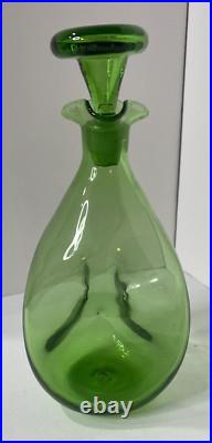 Vintage 50s Blenko Glass #49 Three Sided Pinched Green Glass Decanter Stopper