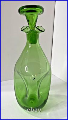 Vintage 50s Blenko Glass #49 Three Sided Pinched Green Glass Decanter Stopper