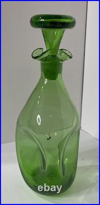 Vintage 50s Blenko Glass #49 Three Sided Pinched Green Glass Decanter Stopper