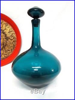 Vintage 60's Blenko Art Glass MID Modern Wayne Husted Turquoise Blue Decanter