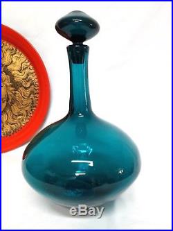 Vintage 60's Blenko Art Glass MID Modern Wayne Husted Turquoise Blue Decanter