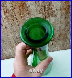 Vintage 60cm Tall Olive Dark Genie Bottle 1960s Italian Empoli Decanter Glass