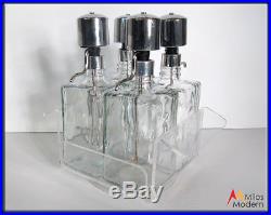 Vintage 60s Mid Century Modern Glass & Acrylic Liquor Decanter Set in Rack NICE