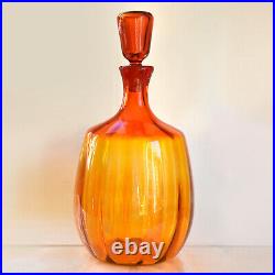 Vintage 70s Blenko Large Decanter, Stopper Amberina Tangerine 14 Tall