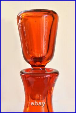 Vintage 70s Blenko Large Decanter, Stopper Amberina Tangerine 14 Tall