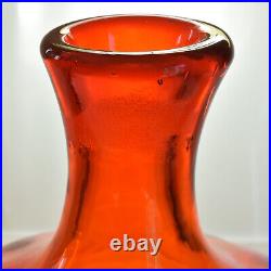 Vintage 70s Blenko Large Decanter, Stopper Amberina Tangerine 14 Tall