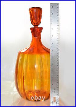 Vintage 70s Blenko Large Decanter, Stopper Amberina Tangerine 14 Tall