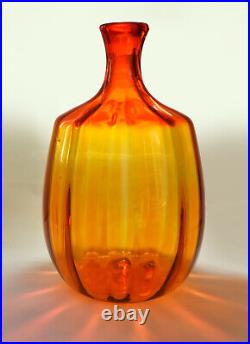 Vintage 70s Blenko Large Decanter, Stopper Amberina Tangerine 14 Tall