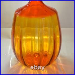 Vintage 70s Blenko Large Decanter, Stopper Amberina Tangerine 14 Tall