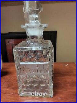 Vintage 750ml Fostoria Glass Decanter Scotch Rare Cut Engraved Ornate Label