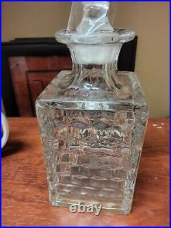 Vintage 750ml Fostoria Glass Decanter Scotch Rare Cut Engraved Ornate Label