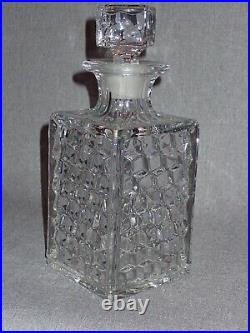 Vintage 750ml Fostoria Glass Decanter Scotch Rare Cut Engraved Ornate Label