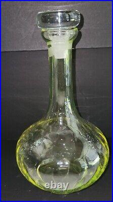Vintage 8 1/2 Yellow Vaseline Glass Liquor Decanter With Stopper Pt1