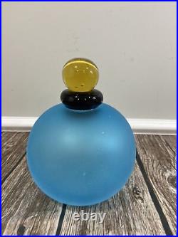 Vintage 8 Murano Glass Decanter Frosted Blue Heavy 4.6 Lb With Amber Stopper