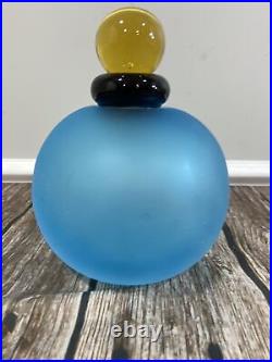 Vintage 8 Murano Glass Decanter Frosted Blue Heavy 4.6 Lb With Amber Stopper