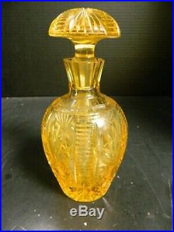 Vintage (8) Piece Art Deco Yellow Crystal Decanter Cordial Set Excellent Cond