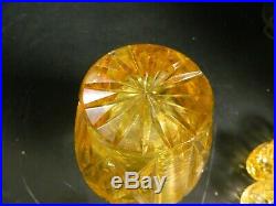 Vintage (8) Piece Art Deco Yellow Crystal Decanter Cordial Set Excellent Cond