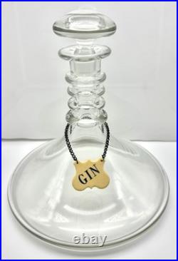Vintage 9.5 Ship Captains Gin Liquor Four Ring Heavy Blown Glass Decanter