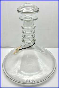 Vintage 9.5 Ship Captains Gin Liquor Four Ring Heavy Blown Glass Decanter