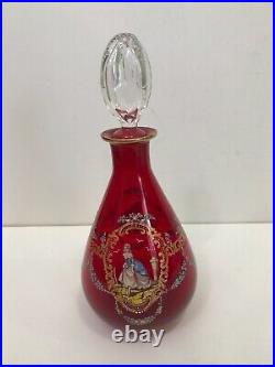 Vintage A Nason Murano Venezia Handpainted Red Glass Liquor Decanter, 11 3/4 T