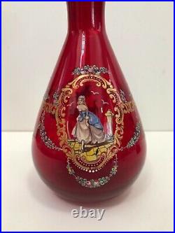 Vintage A Nason Murano Venezia Handpainted Red Glass Liquor Decanter, 11 3/4 T