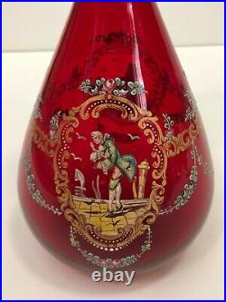 Vintage A Nason Murano Venezia Handpainted Red Glass Liquor Decanter, 11 3/4 T