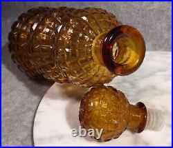 Vintage AMBER Art Glass DECANTER square patter Bottle & Stopper STACKED GLOBES