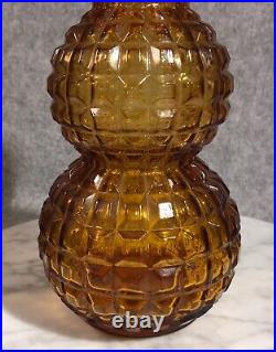 Vintage AMBER Art Glass DECANTER square patter Bottle & Stopper STACKED GLOBES