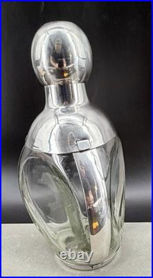 Vintage ART DECO L Maciel Silver Factory Decanter Sterling Glass Overlay