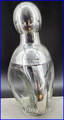 Vintage ART DECO L Maciel Silver Factory Decanter Sterling Glass Overlay
