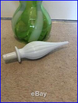 Vintage Alrose Empoli Italian Green And White Candy Striped Gourd Decanter