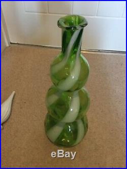 Vintage Alrose Empoli Italian Green And White Candy Striped Gourd Decanter