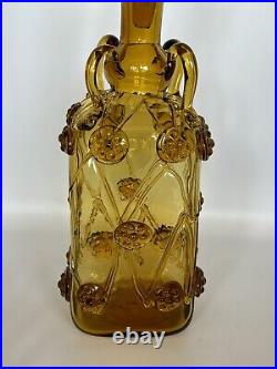 Vintage Amber Art Glass Decanter Bird Swan Stopper Flowers Prunts Possibly Spain