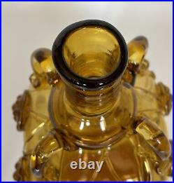 Vintage Amber Art Glass Decanter Bird Swan Stopper Flowers Prunts Possibly Spain