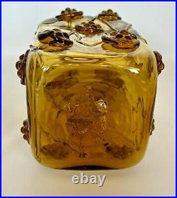 Vintage Amber Art Glass Decanter Bird Swan Stopper Flowers Prunts Possibly Spain