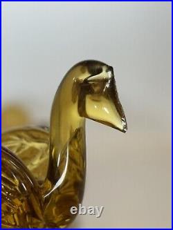 Vintage Amber Art Glass Decanter Bird Swan Stopper Flowers Prunts Possibly Spain