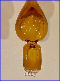 Vintage Amber Art Rainbow Glass Handcrafted Decanter Ruffled Neck Teardrop Stopp