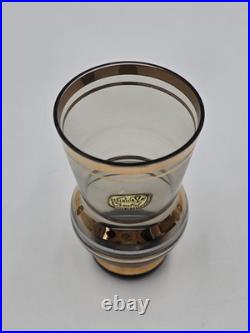 Vintage Amber Bohemia Crystal Decanter Set 6 Glasses Gold Trim Czechoslovkia New