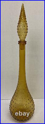 Vintage Amber Empoli Guildcraft Italian Glass Hobnail Tall Decanter Genie 1960s