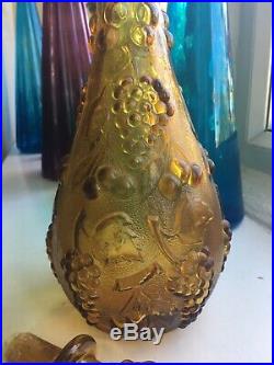 Vintage Amber Fruit Vintage MCM Italian Empoli Genie Bottle Decanter Glass