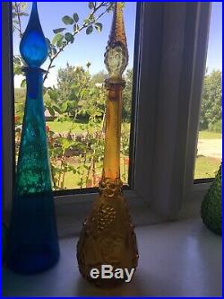 Vintage Amber Fruit Vintage MCM Italian Empoli Genie Bottle Decanter Glass